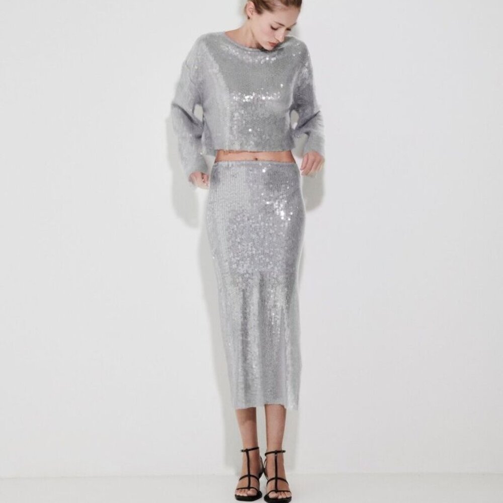 Zara Sequin Midi Skirt 7901/863 - Picture 7 of 11